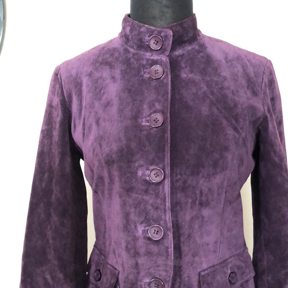Cache Purple Fitted Leather Suede Jacket Top New Lined Banded Collar $248 NWT - Picture 6 of 15